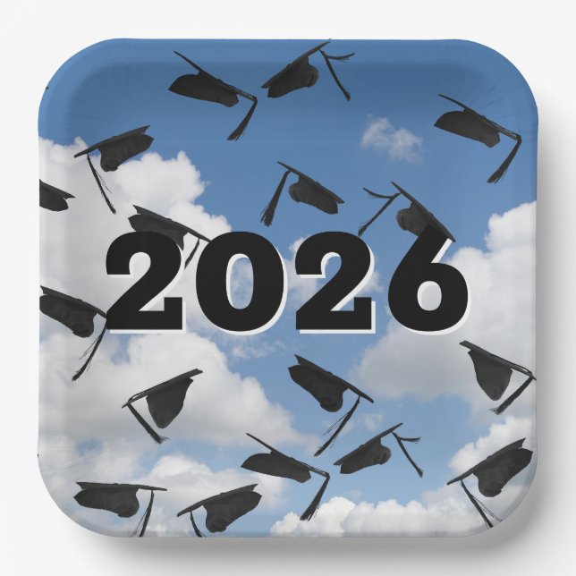 Schwarzer Abschluss im Jahr 2025 Pappteller (Vorderseite)
