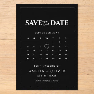 Schwarzer Acryl-Kalender Minimalist Save the Date Acryleinladungen