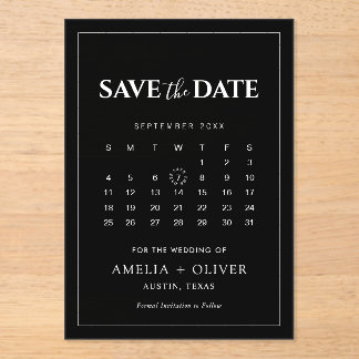Schwarzer Acryl-Kalender Minimalist Save the Date Acryleinladungen