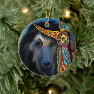 Schwarzer Afghanischer Windhund Keramik Ornament