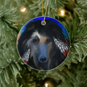 Schwarzer Afghanischer Windhund Keramik Ornament
