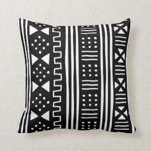 Schwarzer Afrikaner MudCloth des Weiß-  inspirier Kissen
