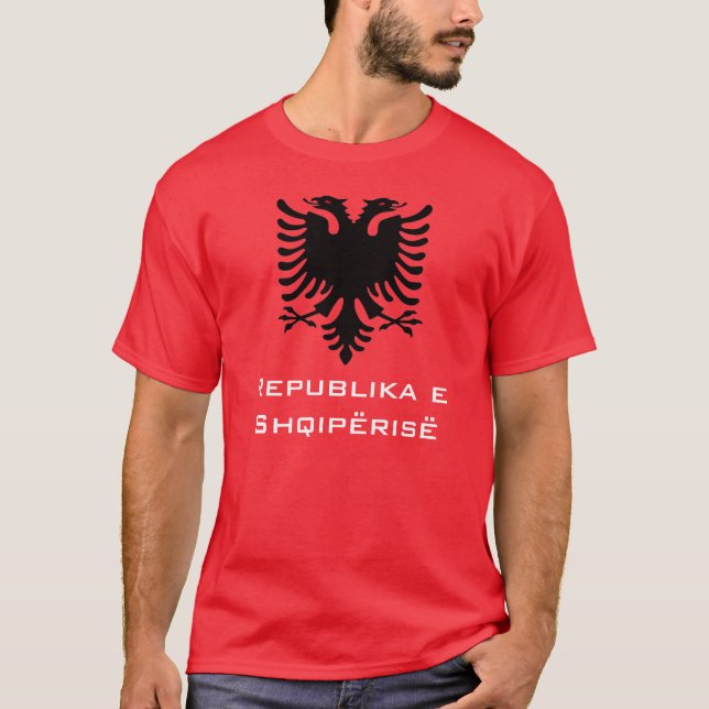 Schwarzer Albaner Eagle auf rotem Hintergrund T-Shirt (Vorderseite)