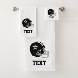 Schwarzer American-Football-Helm & Text auf Weiß Badhandtuch Set