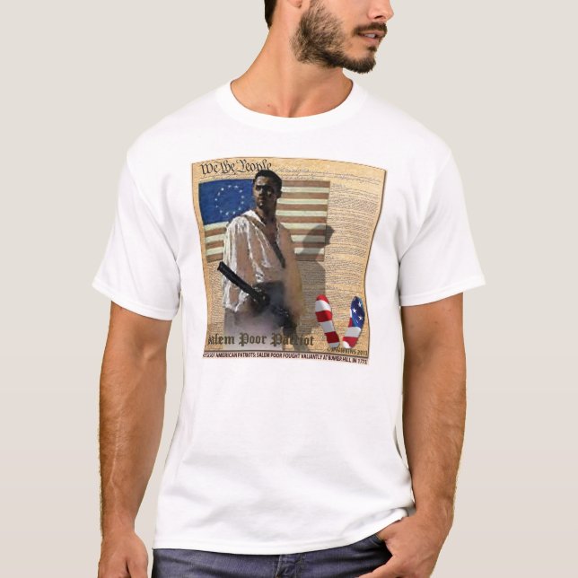 Schwarzer amerikanischer Patriot Salem-Arme-1776 T-Shirt (Vorderseite)