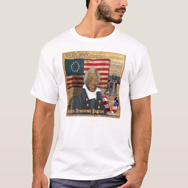 Schwarzer amerikanischer Revolutionärs-Krieg James T-Shirt (Vorderseite)