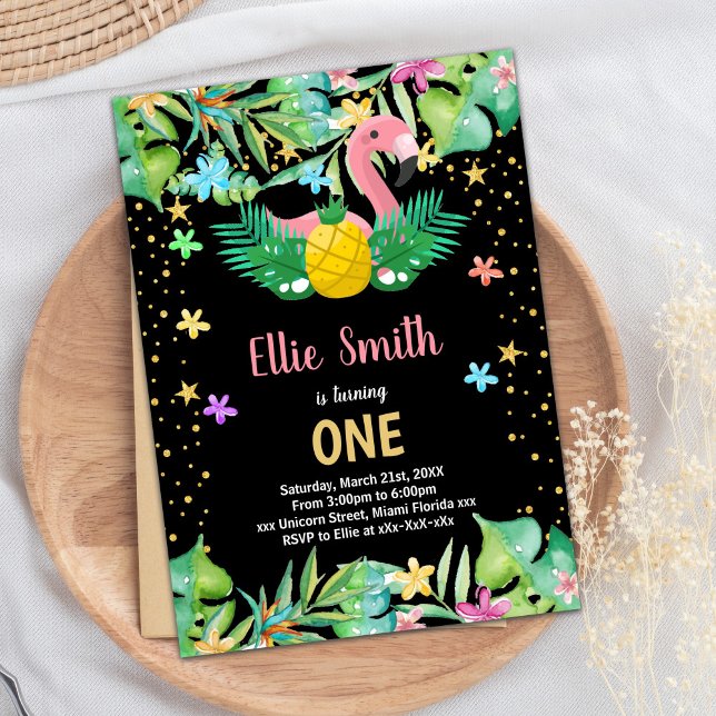 Schwarzer Ananas Flamingo Geburtstagseinladungen Einladung (Black Pineapple Flamingo Birthday Invitations)