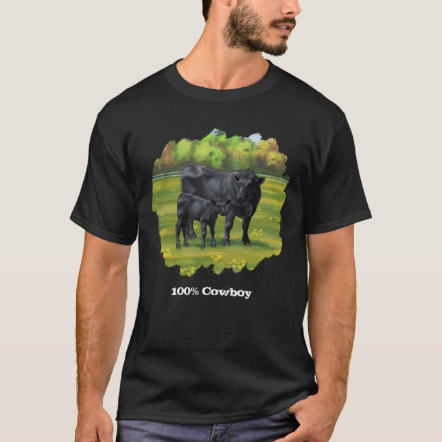 Schwarzer Angus Kuh und Niedlicher Kalb T - Shirt (Vorderseite)