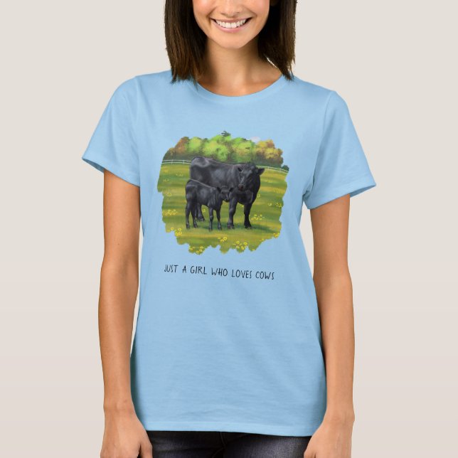 Schwarzer Angus Kuh und Niedlicher Kalb T - Shirt (Vorderseite)
