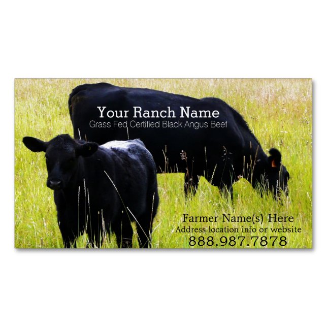 Schwarzer Angus-Mastvieh-Ranch-Bauernhof Magnetische Visitenkarte (Vorderseite)