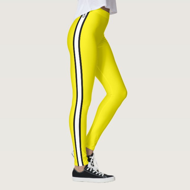 Schwarzer Anker, nautische weiße Streifen, gelb Leggings (Rechts)