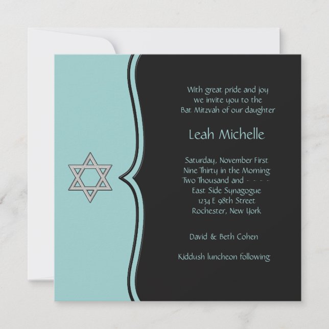 Schwarzer aquamariner blauer Schläger Mitzvah Einladung (Vorderseite)