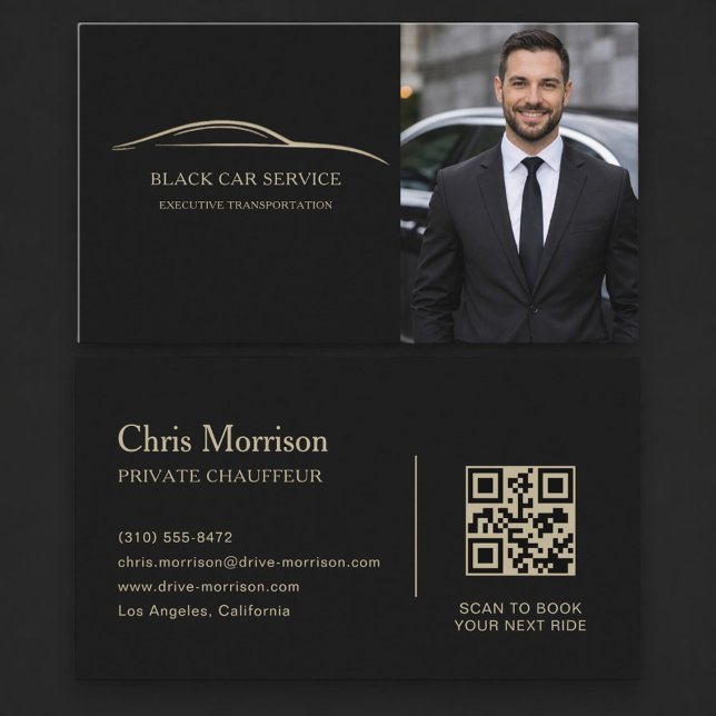 Schwarzer Auto-Service-QR-Code-Foto Schwarz & Gold Visitenkarte (Von Creator hochgeladen)