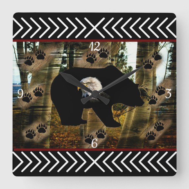 Schwarzer Bär Adlerbär Paw Prinz Wilderness Quadratische Wanduhr (Vorderseite)