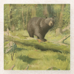 Schwarzer Bär, der auf einen Baum-Stamm tritt Glasuntersetzer
