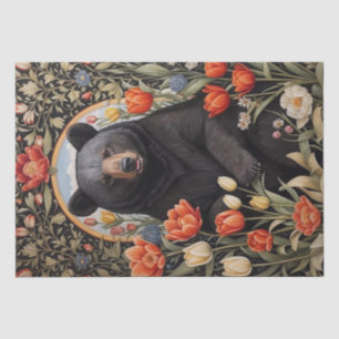Schwarzer Bär farbenfrohe Tulip-Blume Seidenpapier