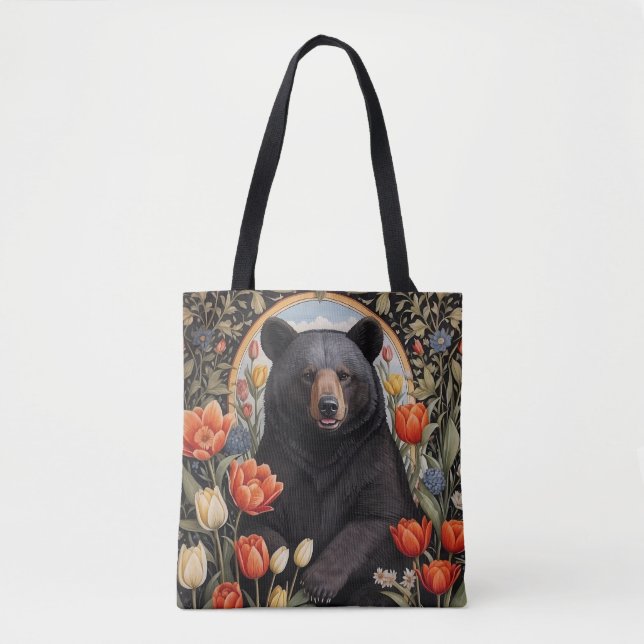 Schwarzer Bär farbenfrohe Tulip-Blume Tasche (Vorderseite)