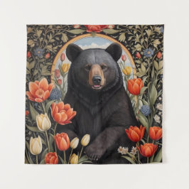 Schwarzer Bär farbenfrohe Tulip-Blume Wandteppich
