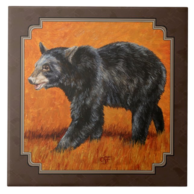 Schwarzer Bär Herbst Erde braun Fliese (Vorderseite)