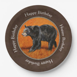 Schwarzer Bär Herbst Erde braun Pappteller