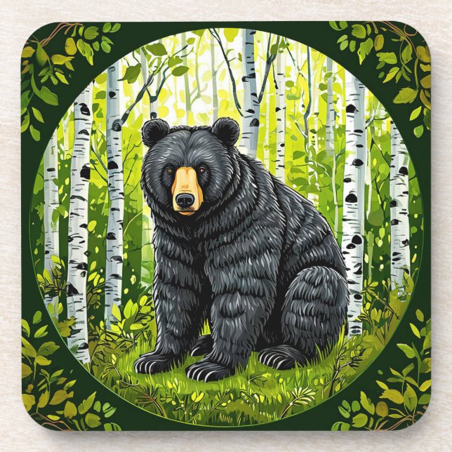 Schwarzer Bär im Birnenwald Getränkeuntersetzer (Vorderseite)