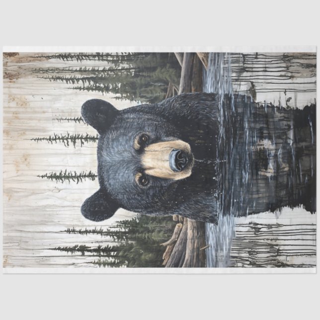 Schwarzer Bär im Fluss Portrait Decoupage Seidenpapier (Vorderseite)