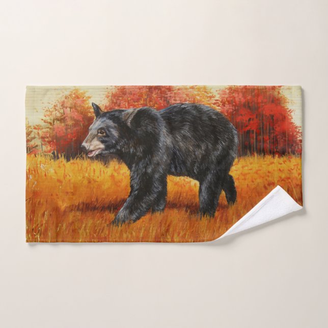 Schwarzer Bär im Herbstwald Badhandtuch Set (Handtuch)