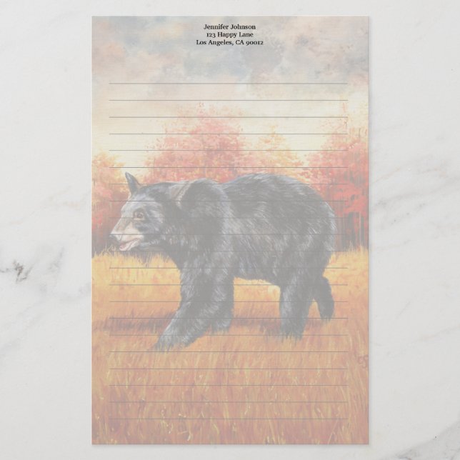 Schwarzer Bär im Herbstwald Briefpapier (Vorderseite)