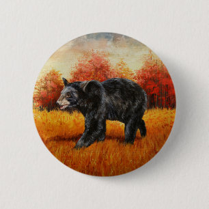 Schwarzer Bär im Herbstwald Button