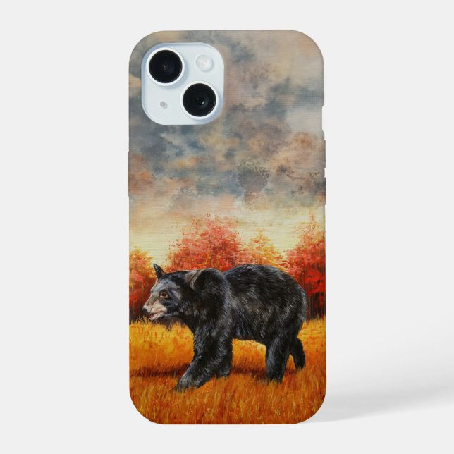 Schwarzer Bär im Herbstwald iPhone 15 Hülle (Rückseite)
