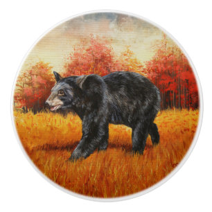 Schwarzer Bär im Herbstwald Keramikknauf