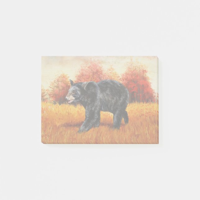 Schwarzer Bär im Herbstwald Post-it Klebezettel (Vorderseite)