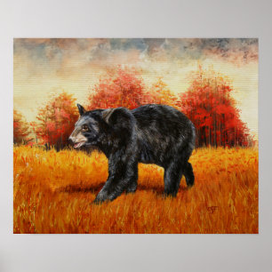 Schwarzer Bär im Herbstwald Poster
