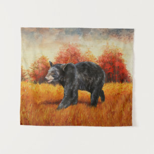 Schwarzer Bär im Herbstwald Wandteppich