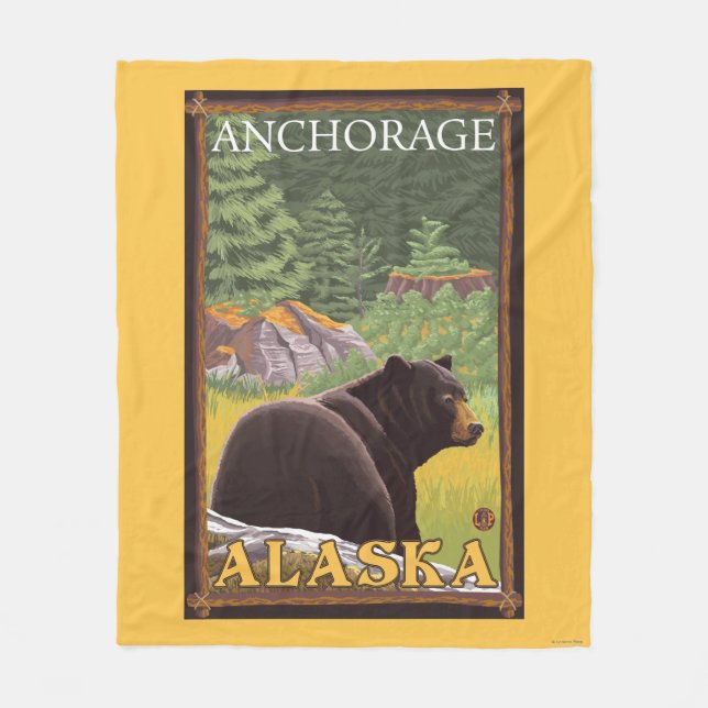 Schwarzer Bär im Wald - Anchorage, Alaska Fleecedecke (Vorderseite)
