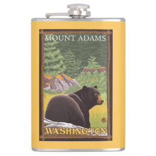 Schwarzer Bär im Wald - Berg Adams, Washington Flachmann