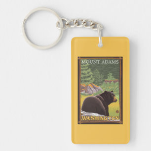 Schwarzer Bär im Wald - Berg Adams, Washington Schlüsselanhänger