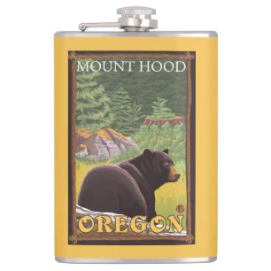 Schwarzer Bär im Wald - Berg-Haube, Oregon Flachmann