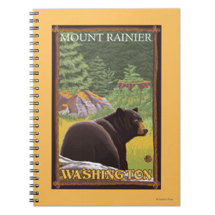Schwarzer Bär im Wald - Berg Rainier, Washington Notizblock