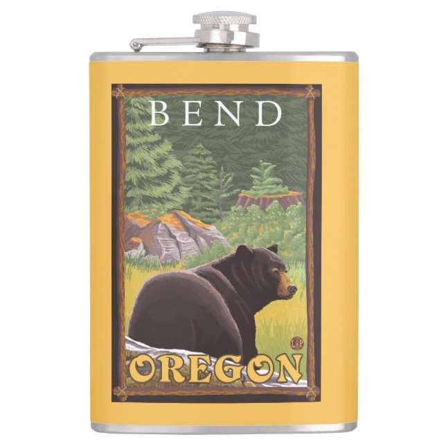 Schwarzer Bär im Wald - Biegung, Oregon Flachmann (Vorderseite)