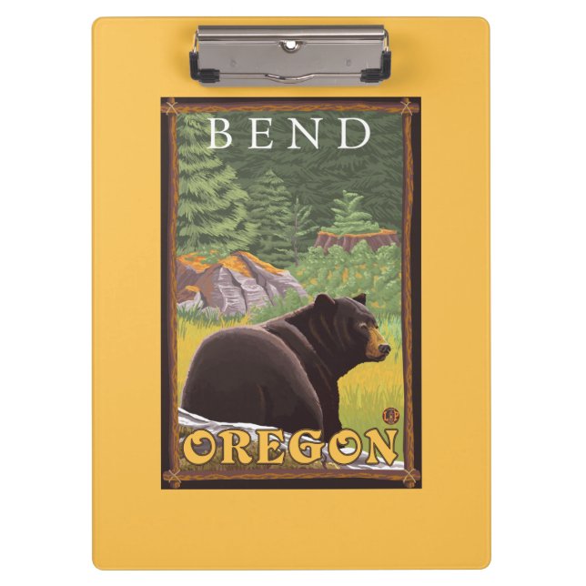 Schwarzer Bär im Wald - Biegung, Oregon Klemmbrett (Vorderseite)