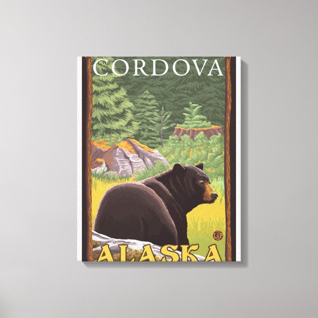 Schwarzer Bär im Wald - Cordoba, Alaska Leinwanddruck (Vorderseite)