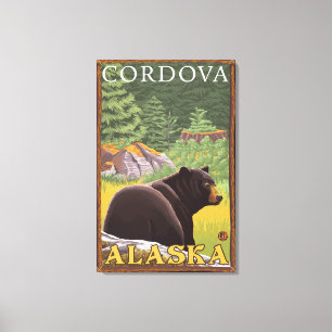 Schwarzer Bär im Wald - Cordova, Alaska Leinwanddruck