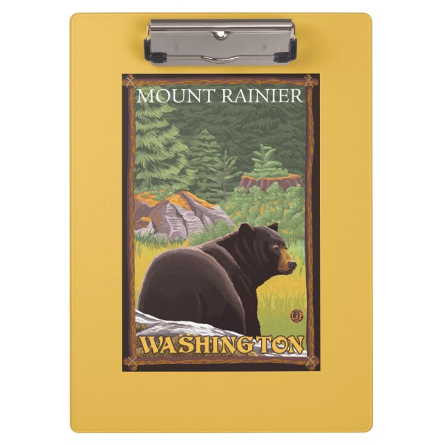 Schwarzer Bär im Wald - der Mount Rainier, Klemmbrett (Vorderseite)