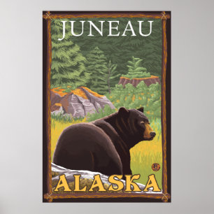 Schwarzer Bär im Wald - Juneau, Alaska Poster