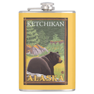 Schwarzer Bär im Wald - Ketchikan, Alaska Flachmann
