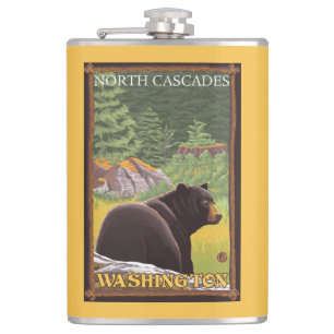 Schwarzer Bär im Wald - Nordkaskaden, Washingto Flachmann
