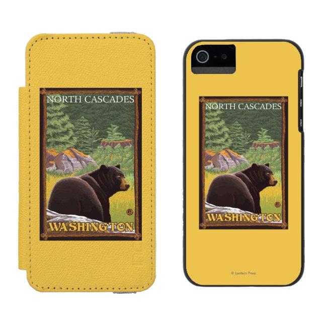 Schwarzer Bär im Wald - Nordkaskaden, Washingto Incipio iPhone Geldbeutel-Hülle (Seite an Seite)