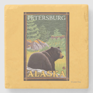 Schwarzer Bär im Wald - Petersburg, Alaska Steinuntersetzer