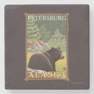 Schwarzer Bär im Wald - Petersburg, Alaska Steinuntersetzer